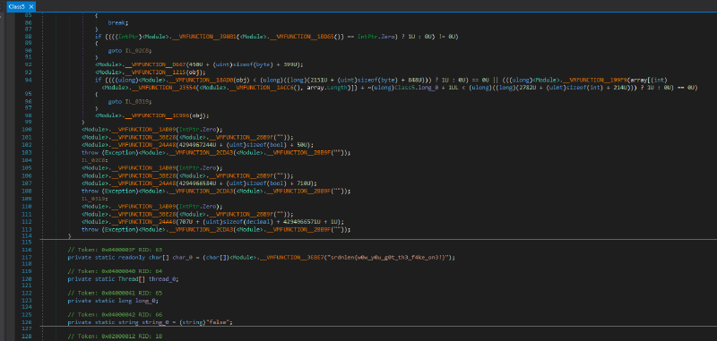 Decompiled EntryPoint class + decrypted constants (fake flag view)